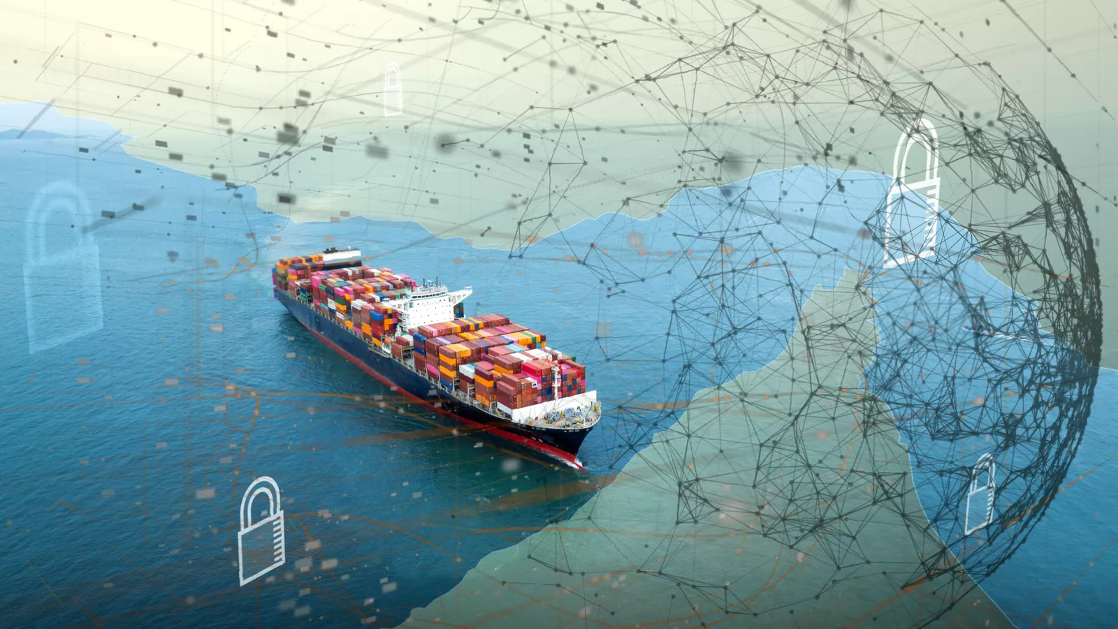 Digital tracking screen showing real-time positions of cargo vessels at sea