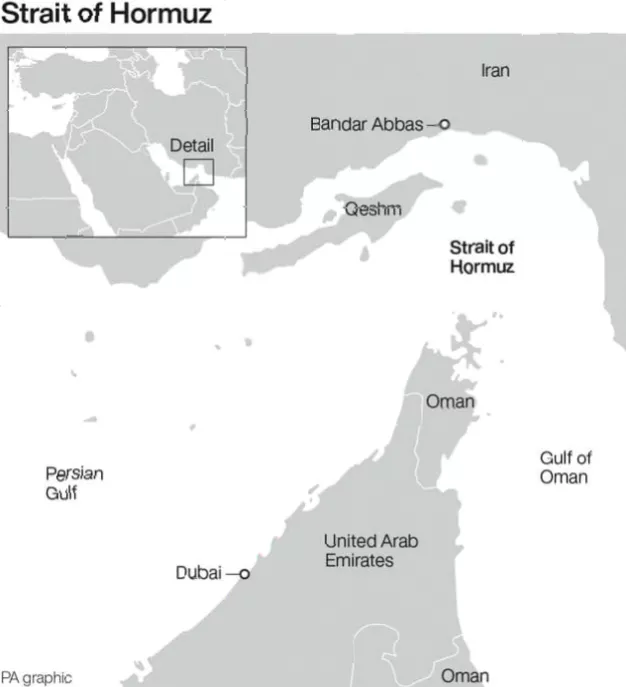 Vessels queuing near an Iranian maritime checkpoint in the Persian Gulf