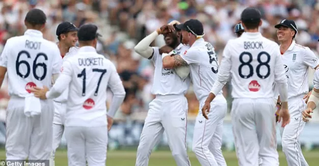 England batsman walks off after being dismissed during a batting collapse on day three