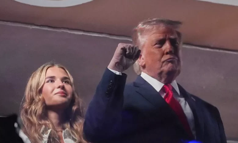 VIP suite at Madison Square Garden with bulletproof glass shielding Trump entourage
