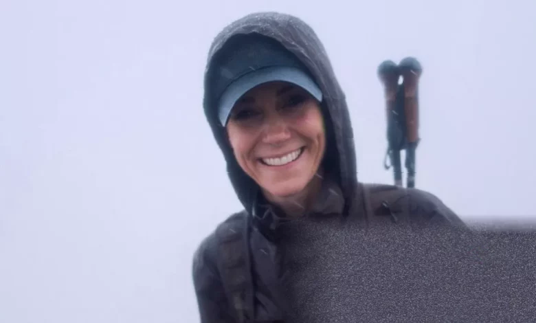 Princess of Wales walking up a rugged mountain path during the Three Peaks Challenge