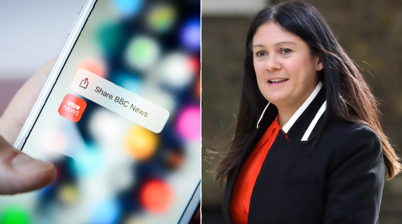 A smartphone displaying BBC News alongside social media app icons on the home screen