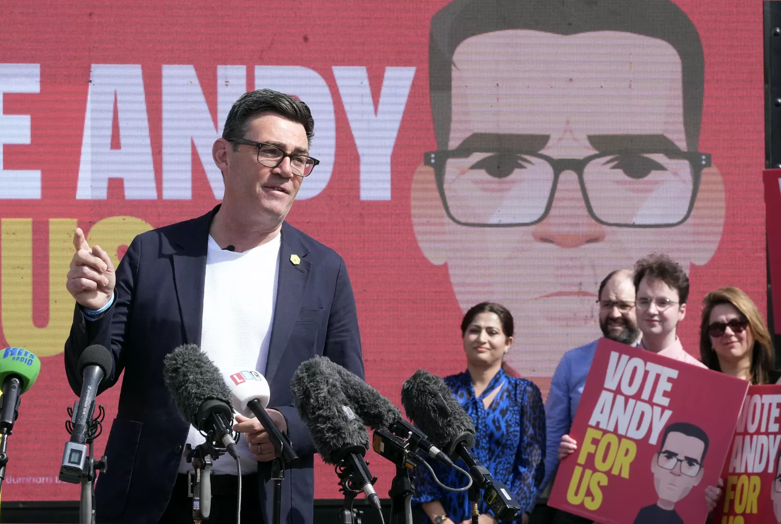 Greater Manchester Mayor Andy Burnham campaigning in the Makerfield by-election