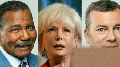 Three veteran journalists stand together at the 60 Minutes news desk after staff departures