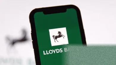 Lloyds Banking Group office building in London on a cloudy day