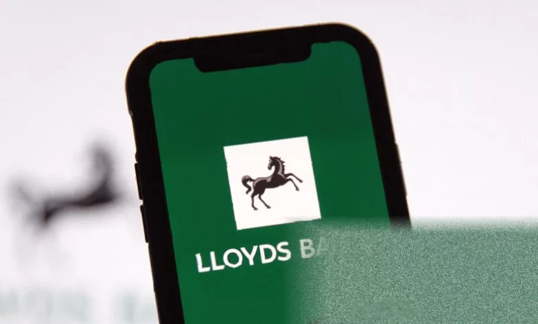 Lloyds Banking Group office building in London on a cloudy day