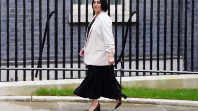 Home Secretary Shabana Mahmood speaking at a government podium