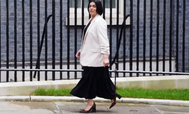 Home Secretary Shabana Mahmood speaking at a government podium