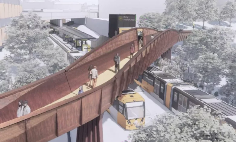Construction plans for a new pedestrian footbridge at Bury Interchange