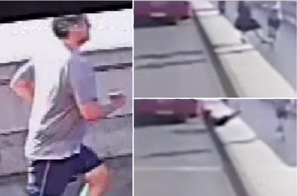 A double-decker bus swerves to avoid a woman lying on the road after being pushed
