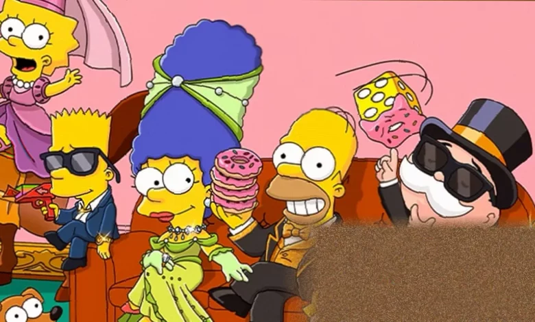 Digital Monopoly Go board transformed into Springfield with Evergreen Terrace and Kwik-E-Mart locations
