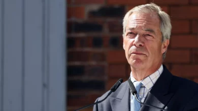 Nigel Farage speaking to journalists outside a parliamentary building in London