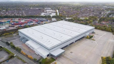 A large warehouse building on the Trafford Park industrial estate in Manchester