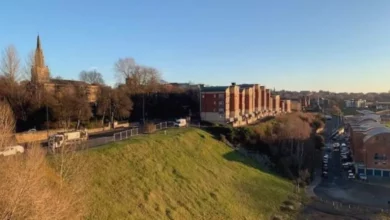Aerial view of the vacant Plot 12 site on Newcastle Quayside near the Ouseburn river mouth.