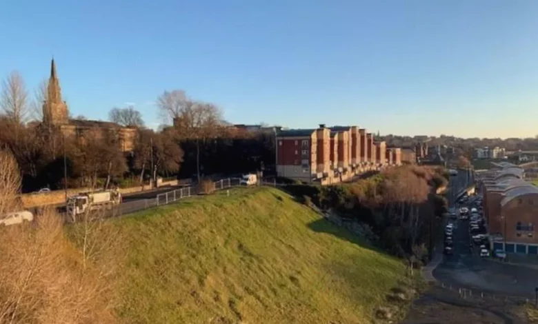 Aerial view of the vacant Plot 12 site on Newcastle Quayside near the Ouseburn river mouth.