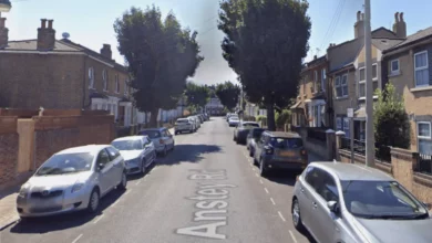 Police officers on Anstey Road in Peckham after a violent street assault on a woman.