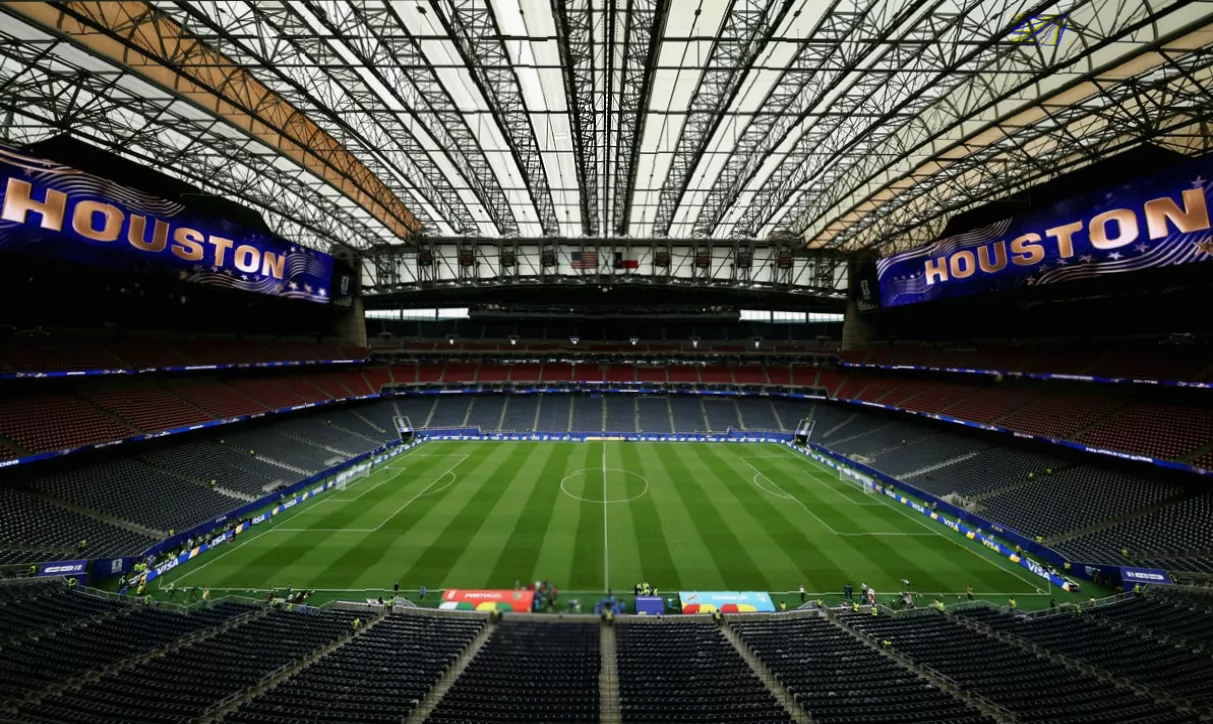 Portugal team warm up on pitch before World Cup group stage match