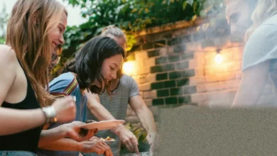 A luxury ceramic barbecue in a landscaped British garden