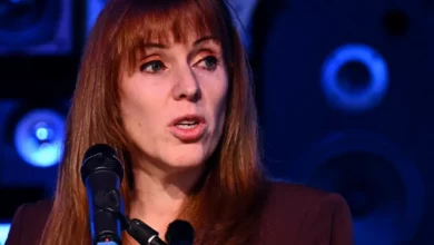 Angela Rayner speaking at a podium during the Unison national conference