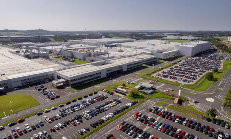 Exterior of Nissan’s Sunderland car manufacturing plant on a cloudy day