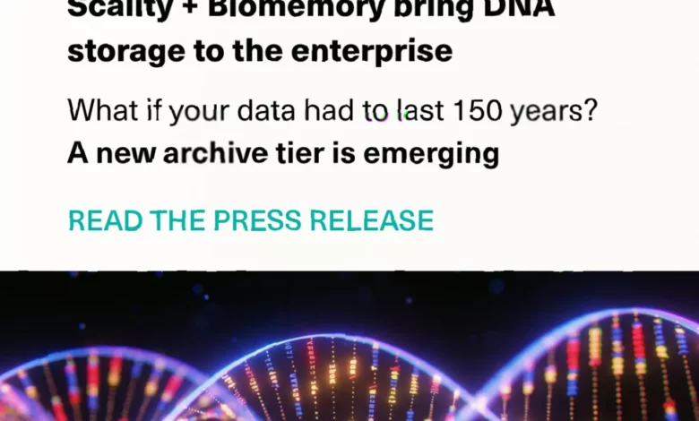 Data centre racks with Scality and Biomemory DNA storage integration