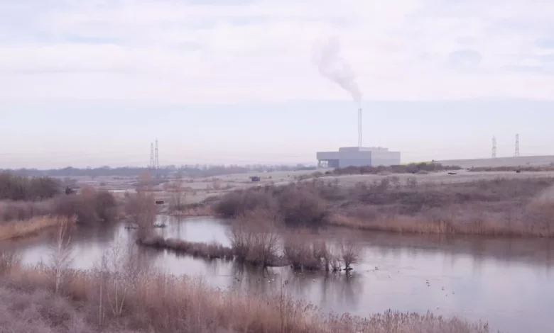 Aerial view of the Beddington Energy Recovery Facility incinerator in South London