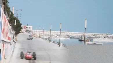 Bruce McLaren's M2B car driving through Monaco streets for the 1000th Grand Prix celebration