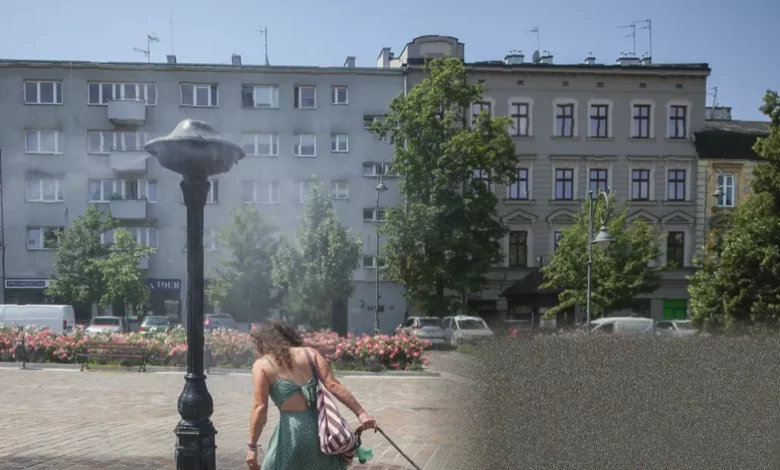 Thermometer displaying extreme heatwave temperature in a European city