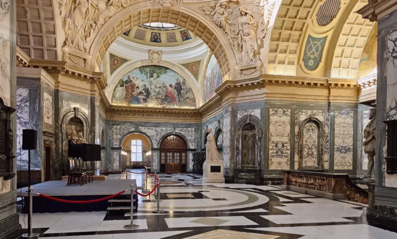 Grand Edwardian Baroque corridor inside the Old Bailey during a weekend tour