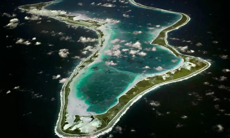 Diego Garcia military base with airfield and radar installations
