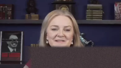 A small attic studio set with a webcam and microphone for a political YouTube channel
