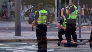 Police cordon near a mosque in Edinburgh after a series of stabbings