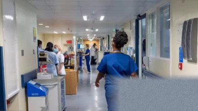 A hospital corridor with NHS signage, symbolising the clinical setting of learning disability nursing.