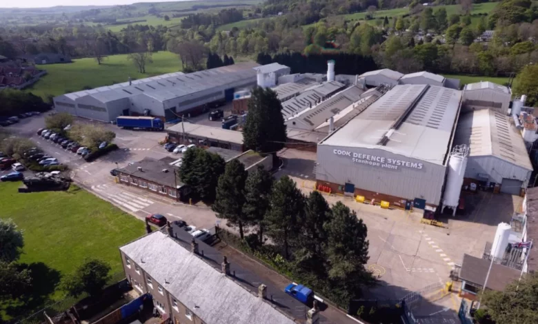 Aerial view of the William Cook factory in Stanhope, County Durham