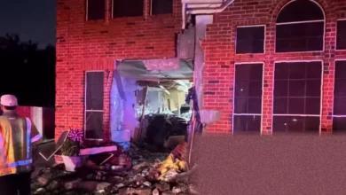 A Tesla Model 3 crashed into the front wall of a brick home in a suburban Houston neighborhood.