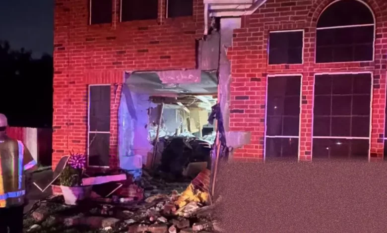 A Tesla Model 3 crashed into the front wall of a brick home in a suburban Houston neighborhood.