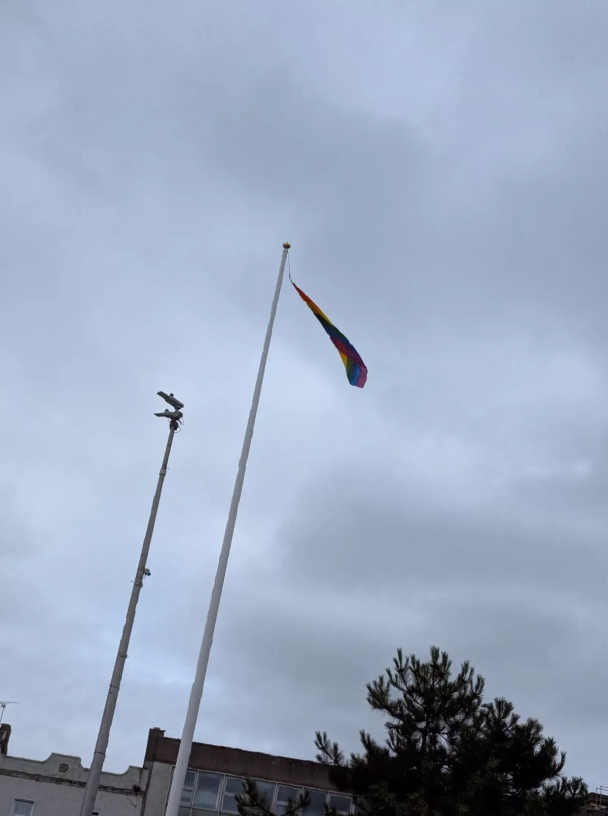 Armed Forces flag-raising ceremony proceeding at Italian Gardens after emergency repair