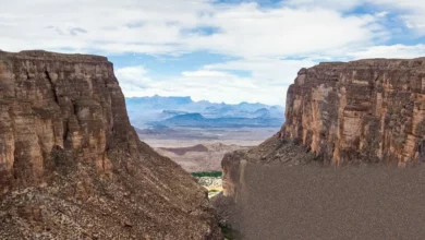Aerial view of the rugged desert and cliffs of Big Bend National Park along the Rio Grande