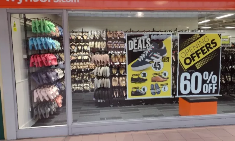 Exterior of a Wynsors World of Shoes store on a British high street