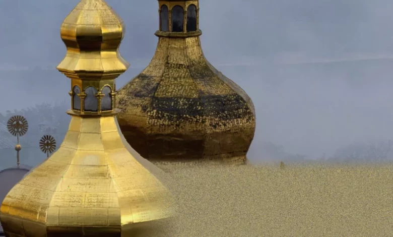 Damaged dome and roof of the Dormition Cathedral at Kyiv Pechersk Lavra monastery
