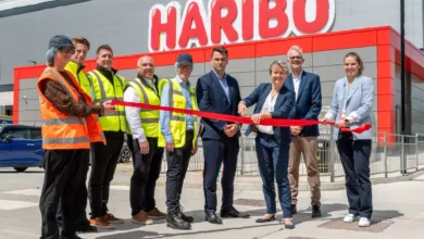 Automated warehouse interior at Haribo's Castleford production site in West Yorkshire