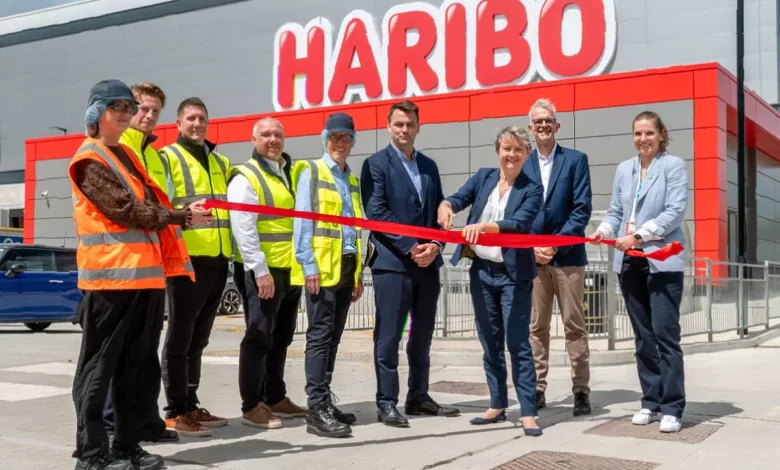 Automated warehouse interior at Haribo's Castleford production site in West Yorkshire
