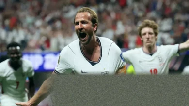 England football fans celebrating Harry Kane’s late winner in Atlanta stadium