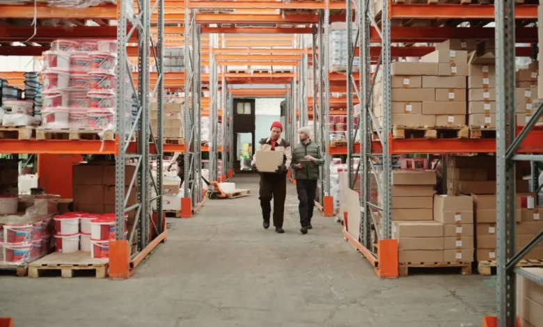 Warehouse workers scanning pallets in a Midlands distribution centre