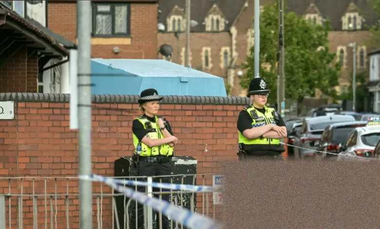 Police tape cordoning off Bowyer Road near Alum Rock mosque after shooting