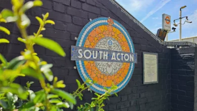 A tube roundel outside South Acton station with Only Fools and Horses references
