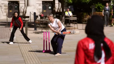 A friendly cricket match taking place at the Foreign Office in central London