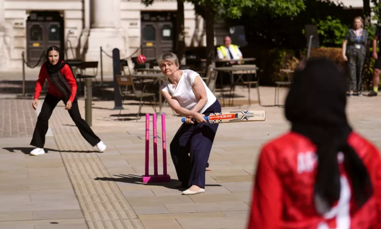A friendly cricket match taking place at the Foreign Office in central London